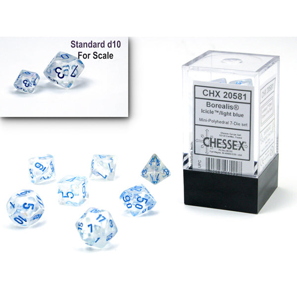 Chessex 7-Die Set Mini Borealis Luminary - Icicle/Light Blue