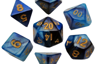 10mm Mini Dice Acrylic Polyhedral Set (24 Options): Dark Blue and Light Blue with Gold Numbers