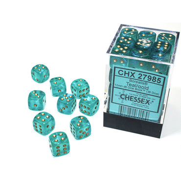 Chessex 12mm d6 (36) Borealis Luminary - Teal/Gold