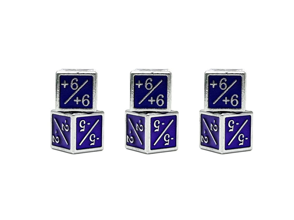 +1/+1 & -1/-1 D6 Purple Pack of 6 CCG Metal Dice