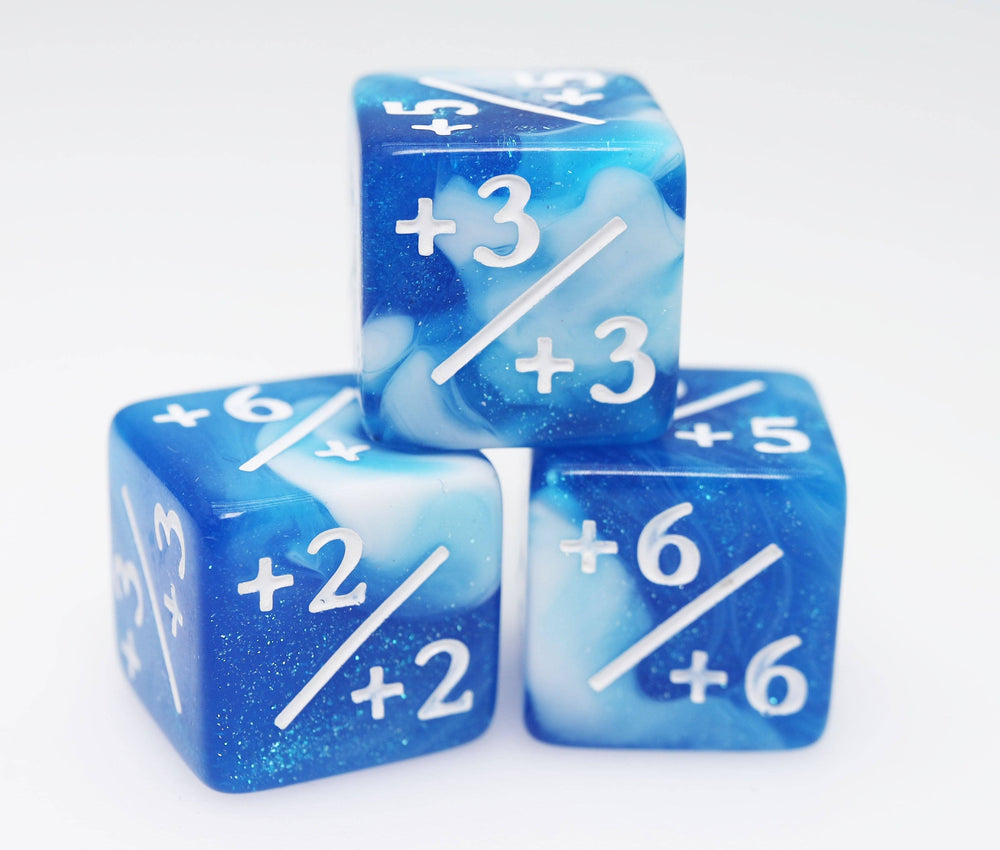 +1/+1 White & Blue Glitter Counters for Magic - Set of 8