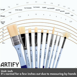 ARTIFY 10 Pcs Synthetic Hair Paint Brush Set: White