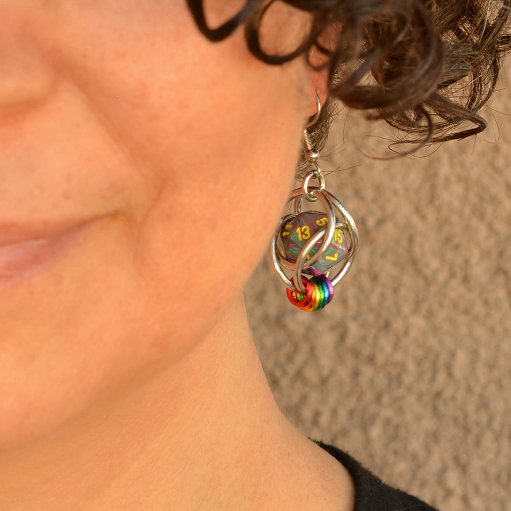 D20 Rainbow Pride Earring - Multi Color Dice