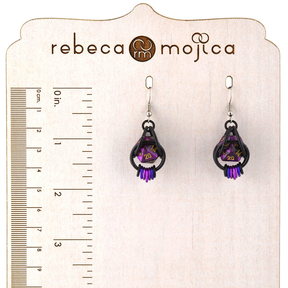 D20 Purple Goth Dice Earrings : Black stainless