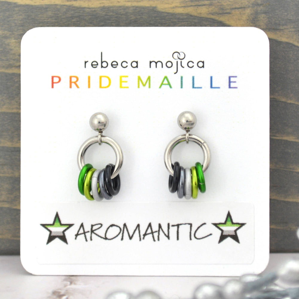 Aromantic Pride Flag - Tiny Chainmaille Earring