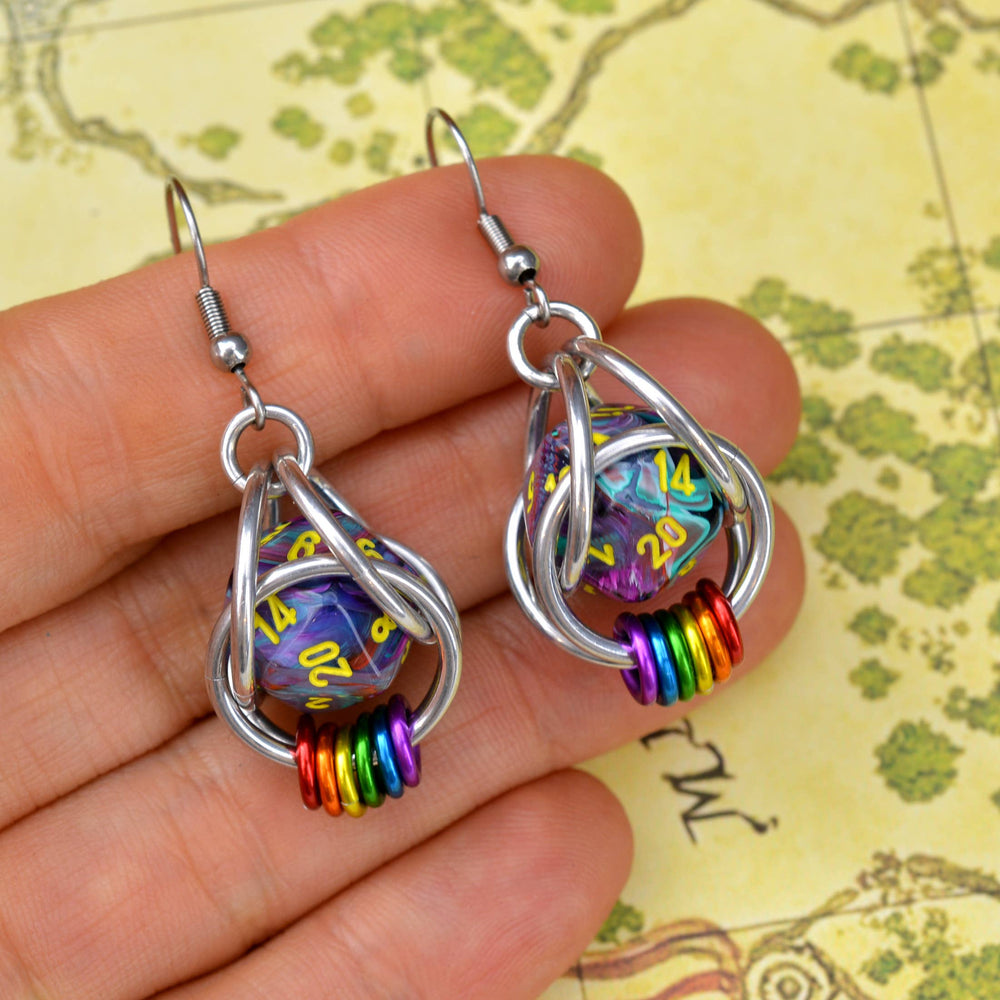 D20 Rainbow Pride Earring - Multi Color Dice