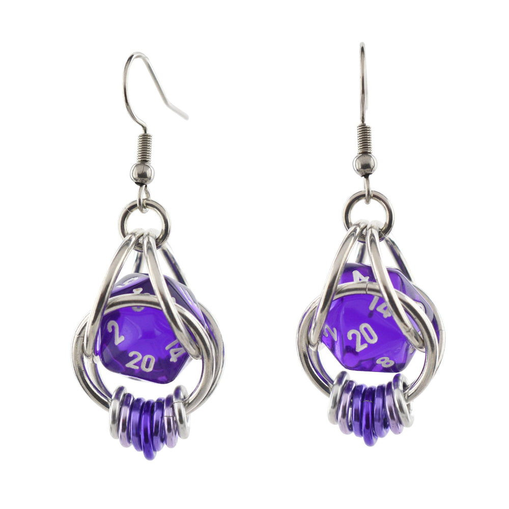 D20 Earrings - LGBTQ Rainbow or Ombre Coil: Rainbow / Purple