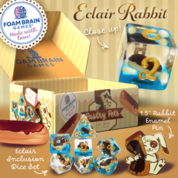 Pastry Pets: Eclair Rabbit -  Pin & RPG Dice Set