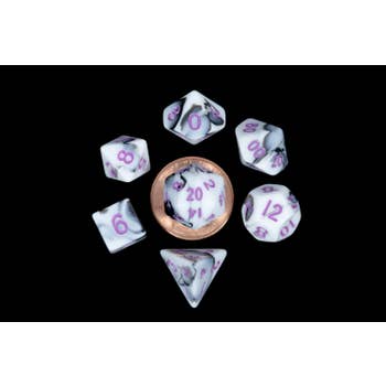 10mm Mini Dice Acrylic Polyhedral Set (24 Options): Marble with Red Numbers