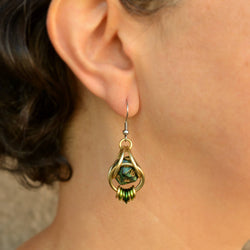 D20 Forest Green Earrings - Mini Dice Chainmaille Jewelry: Gold-plate