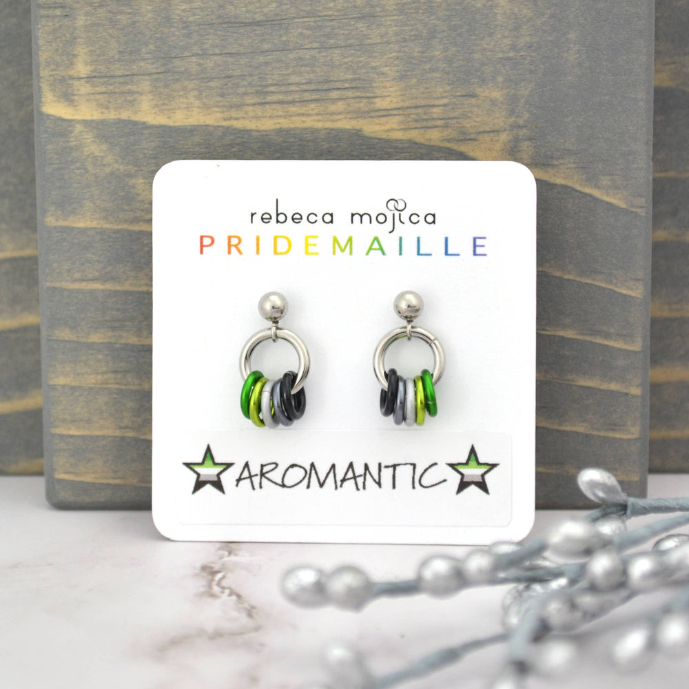 Aromantic Pride Flag - Tiny Chainmaille Earring
