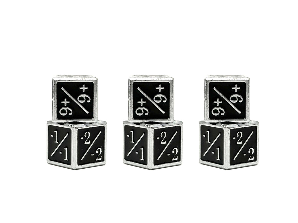 +1/+1 & -1/-1 D6 Black Pack of 6 CCG Metal Dice