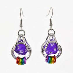 D20 Earrings - LGBTQ Rainbow or Ombre Coil: Rainbow / Turquoise