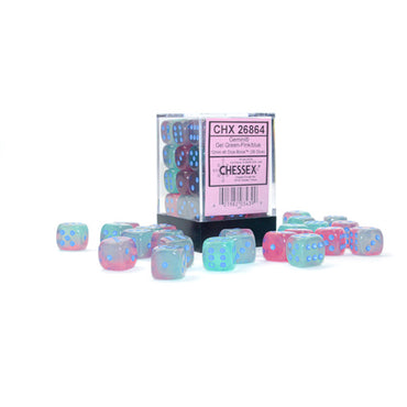 Chessex 12mm d6 (36) Gemini Luminary - Gel Green-Pink/Blue