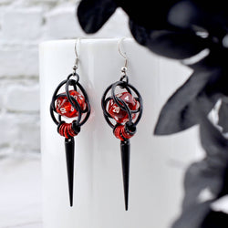 D20 Red + Black Spike Dice Earrings : Black stainless