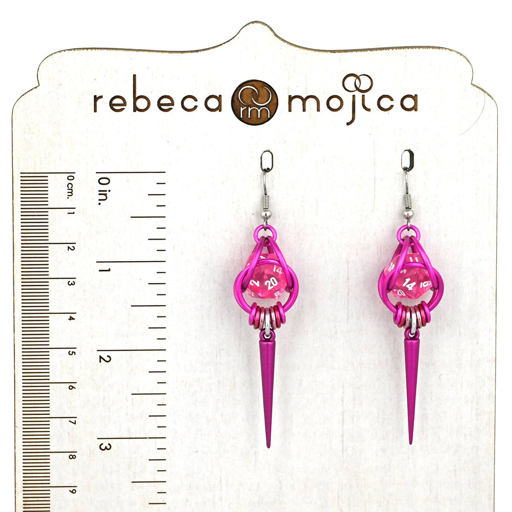 D20 Dice Earrings with Spike - Pink