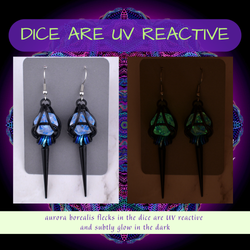 D20 Black Spike Dice Earrings - UV Reactive Jewelry: Stainless steel