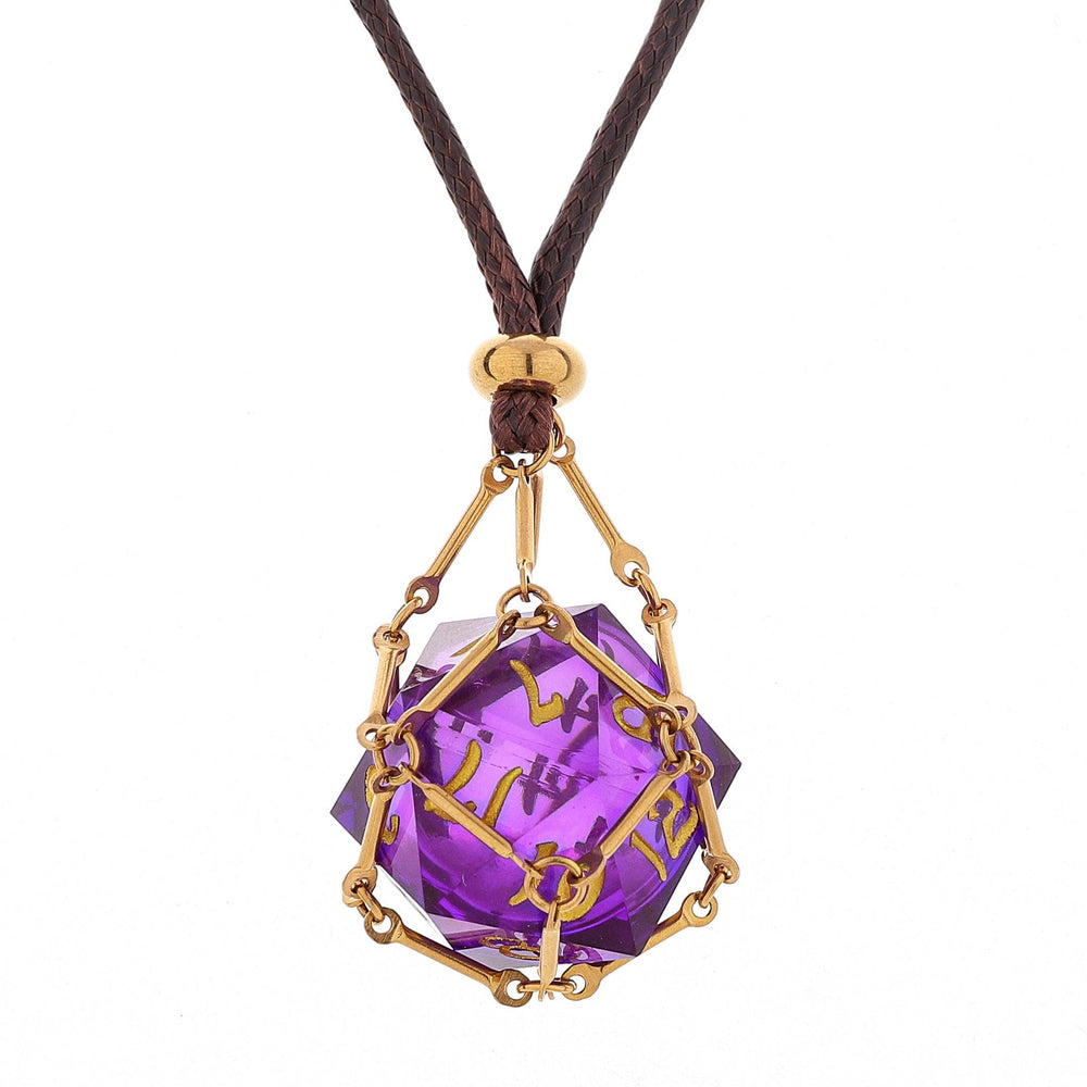 Mysticage Dice Chain Necklace with D20 - Brown Leather Chain