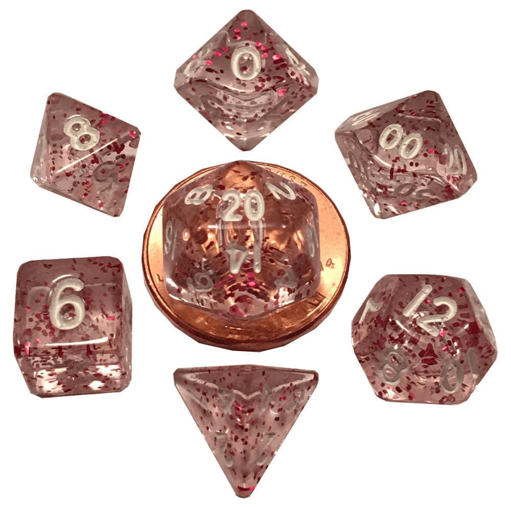 10mm Mini Dice Acrylic Polyhedral Set (24 Options): Ethereal Green with White Numbers