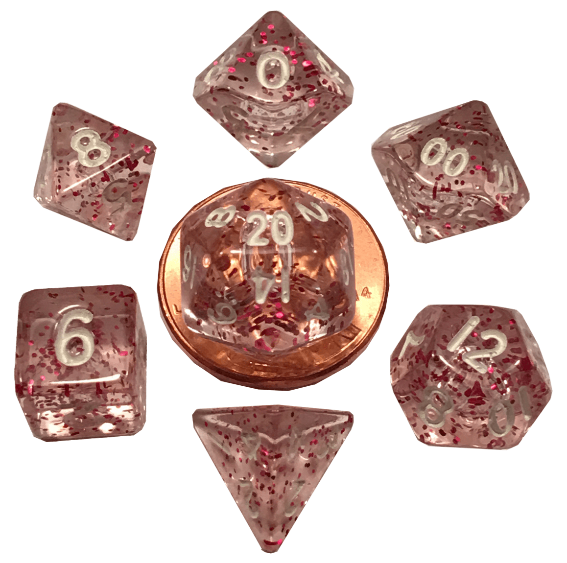 10mm Mini Dice Acrylic Polyhedral Set (24 Options): Ethereal Light Purple with White Numbers