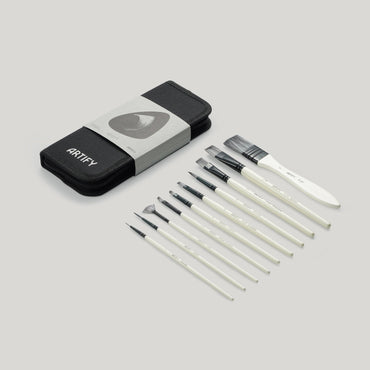 ARTIFY 10 Pcs Synthetic Hair Paint Brush Set: White