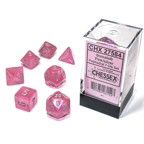 Chessex 7-Die Set Borealis Luminary - Pink/Silver