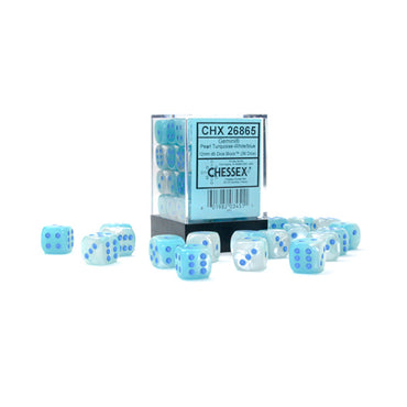 Chessex 12mm d6 (36) Gemini Luminary - Pearl Turquoise-White/Blue