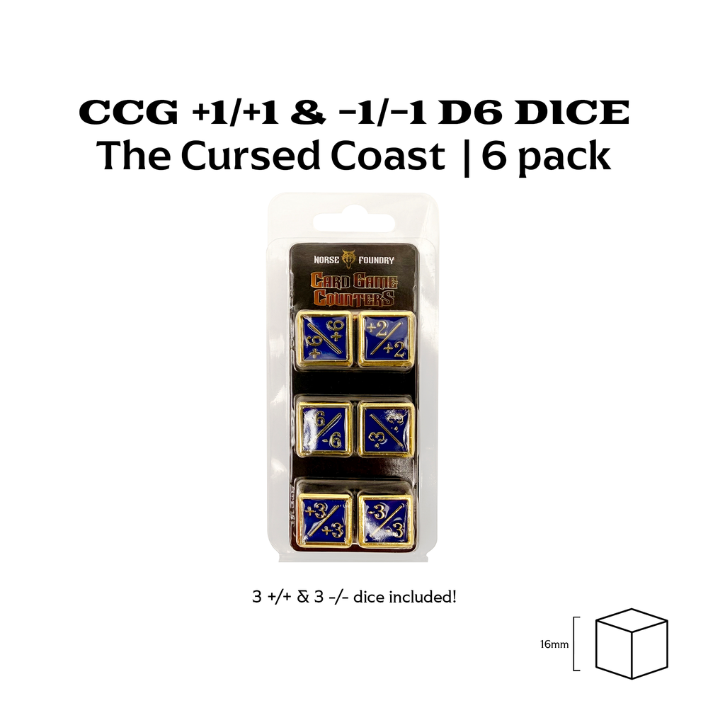+1/+1 & -1/-1 D6 Cursed Coast Pack of 6 CCG Metal Dice