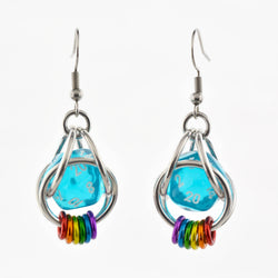 D20 Earrings - LGBTQ Rainbow or Ombre Coil: Rainbow / Turquoise