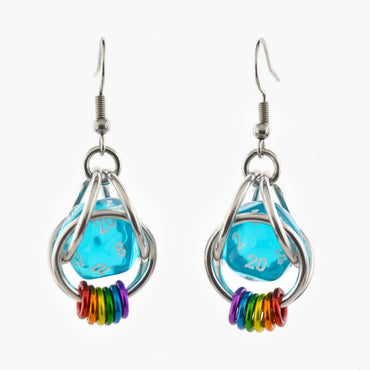 D20 Earrings - LGBTQ Rainbow or Ombre Coil: Rainbow / Turquoise