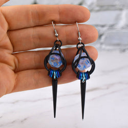 D20 Black Spike Dice Earrings - UV Reactive Jewelry: Stainless steel