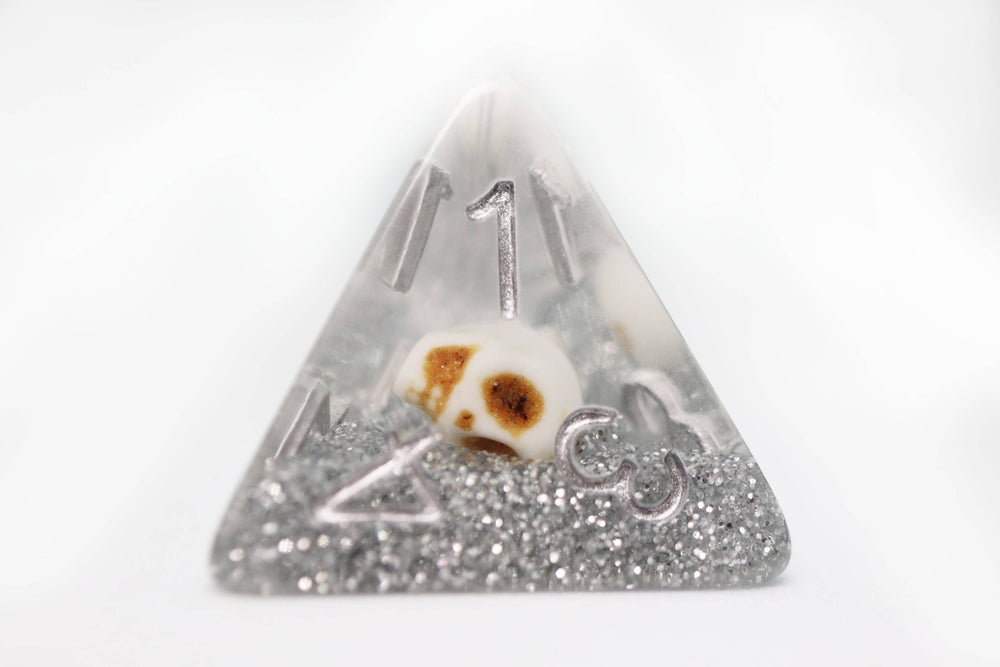 Skull and Silver Glitter RPG Dice Set