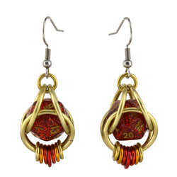 D20 Red Glitter Earrings - Mini Dice Chainmaille Jewelry: Gold-plate