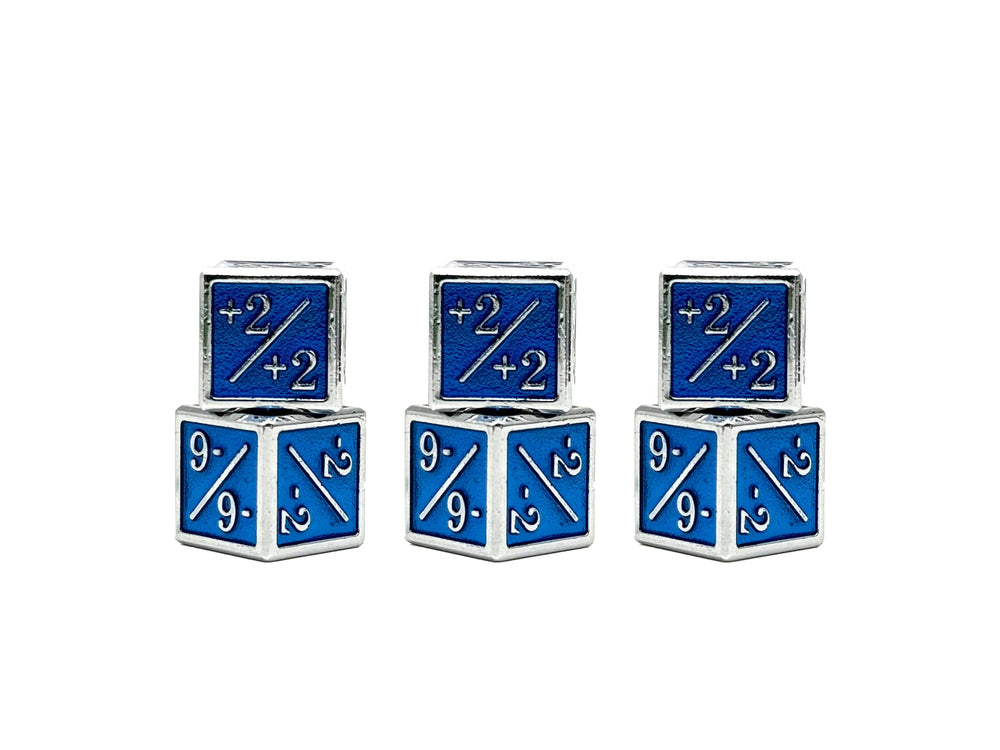 +1/+1 & -1/-1 D6 Blue Pack of 6 CCG Metal Dice
