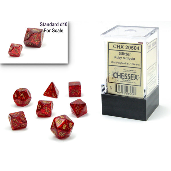 Chessex 7-Die Set Mini Glitter - Ruby/Gold