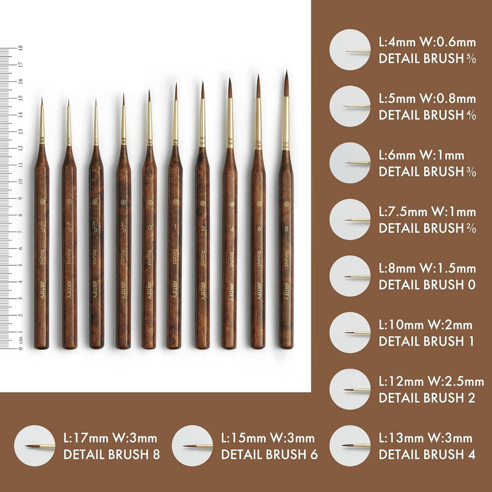 Extreme Detail Paint Brushes for Miniature, Round Tip Nylon: 10 Pcs
