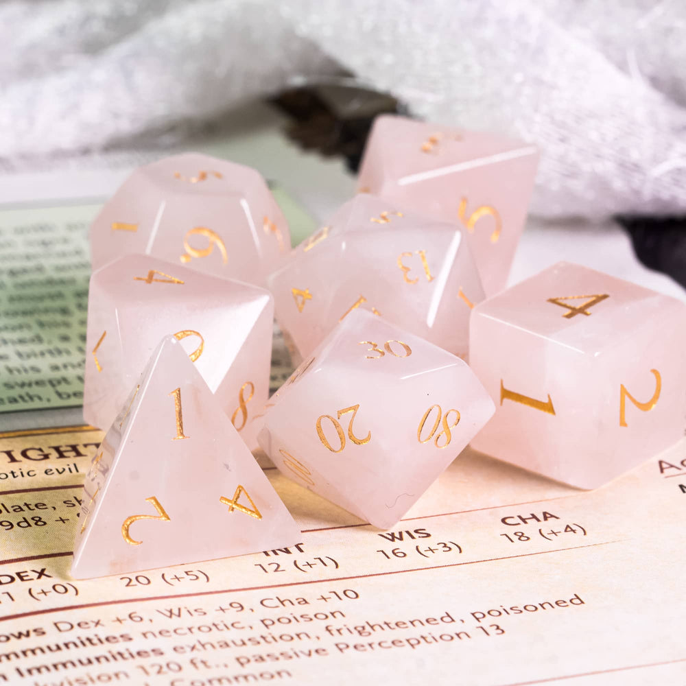 Rose Amethyst Gemstone Dice Set