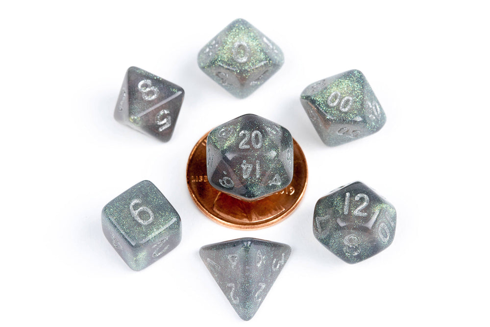 10mm Mini Dice Acrylic Polyhedral Set (24 Options): Glow Blue with Black Numbers