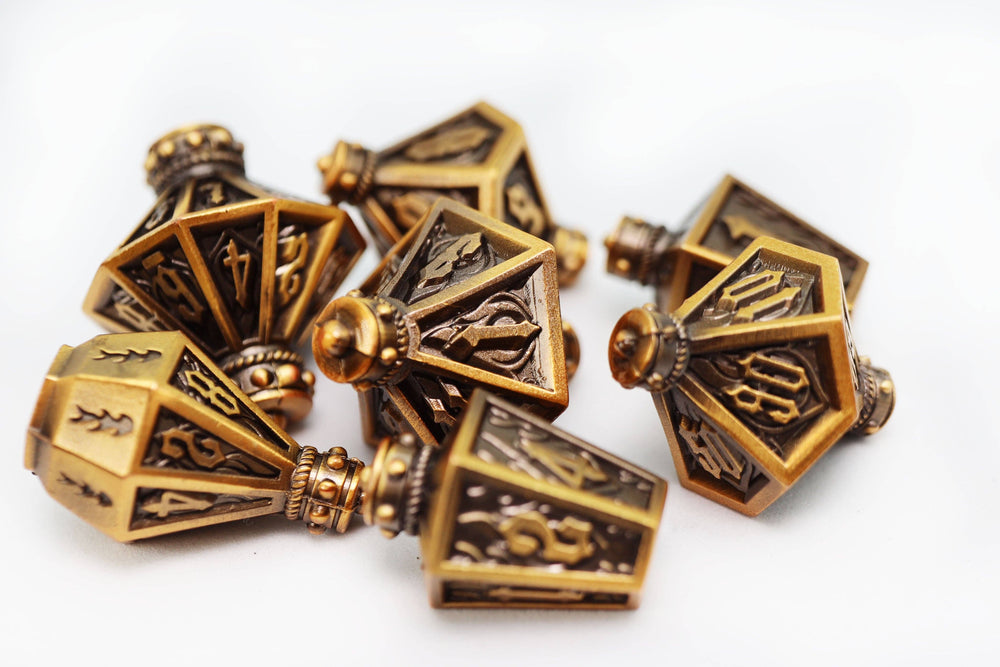 Moonlit Lantern: Golden Flames - Metal RPG Dice Set