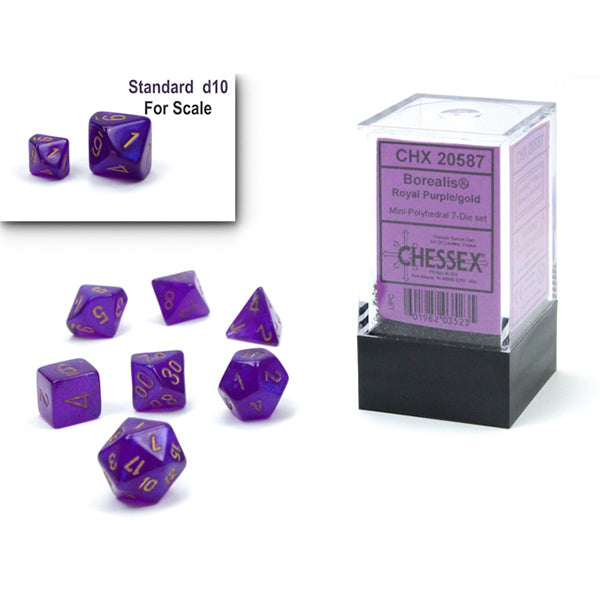 Chessex 7-Die Set Mini Borealis Luminary - Royal Purple/Gold