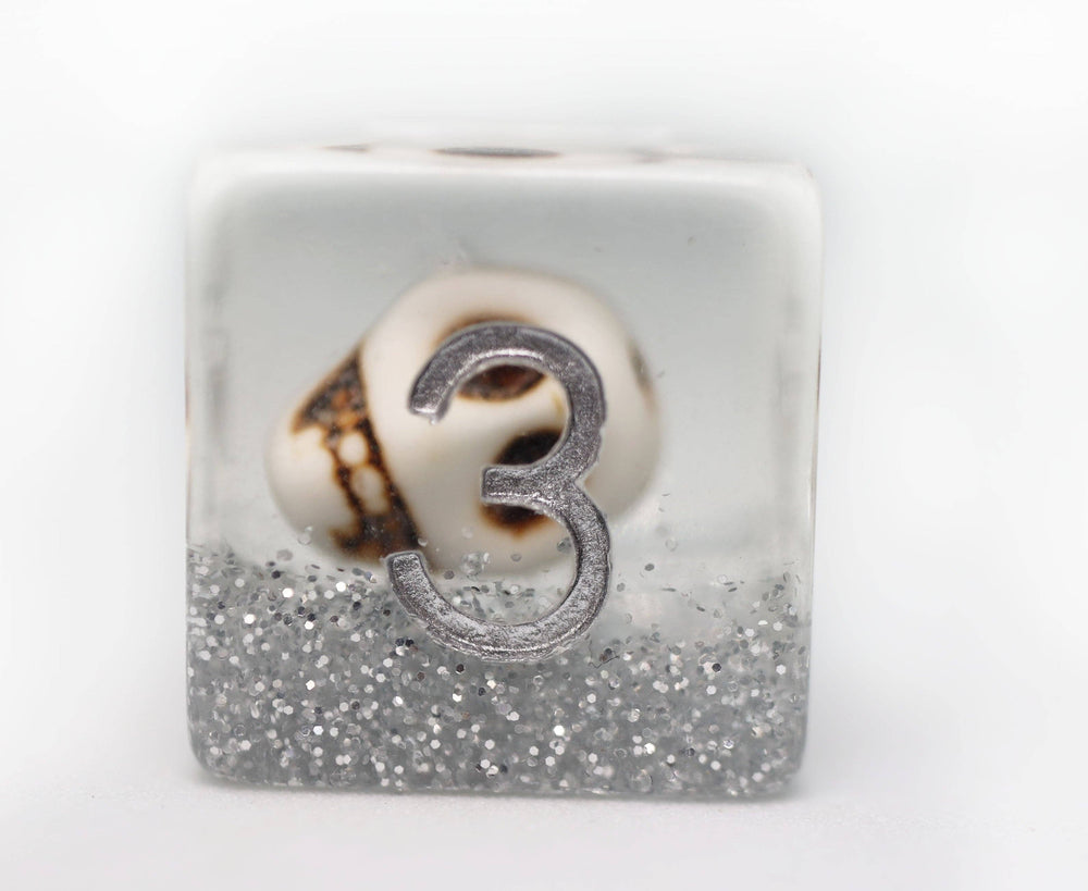 Skull and Silver Glitter RPG Dice Set