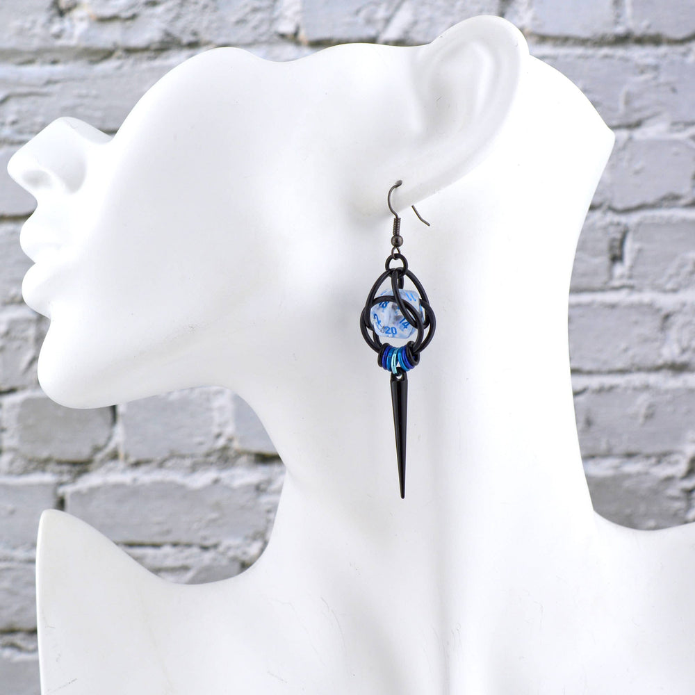 D20 Black Spike Dice Earrings - UV Reactive Jewelry: Stainless steel