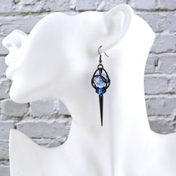 D20 Black Spike Dice Earrings - UV Reactive Jewelry: Stainless steel