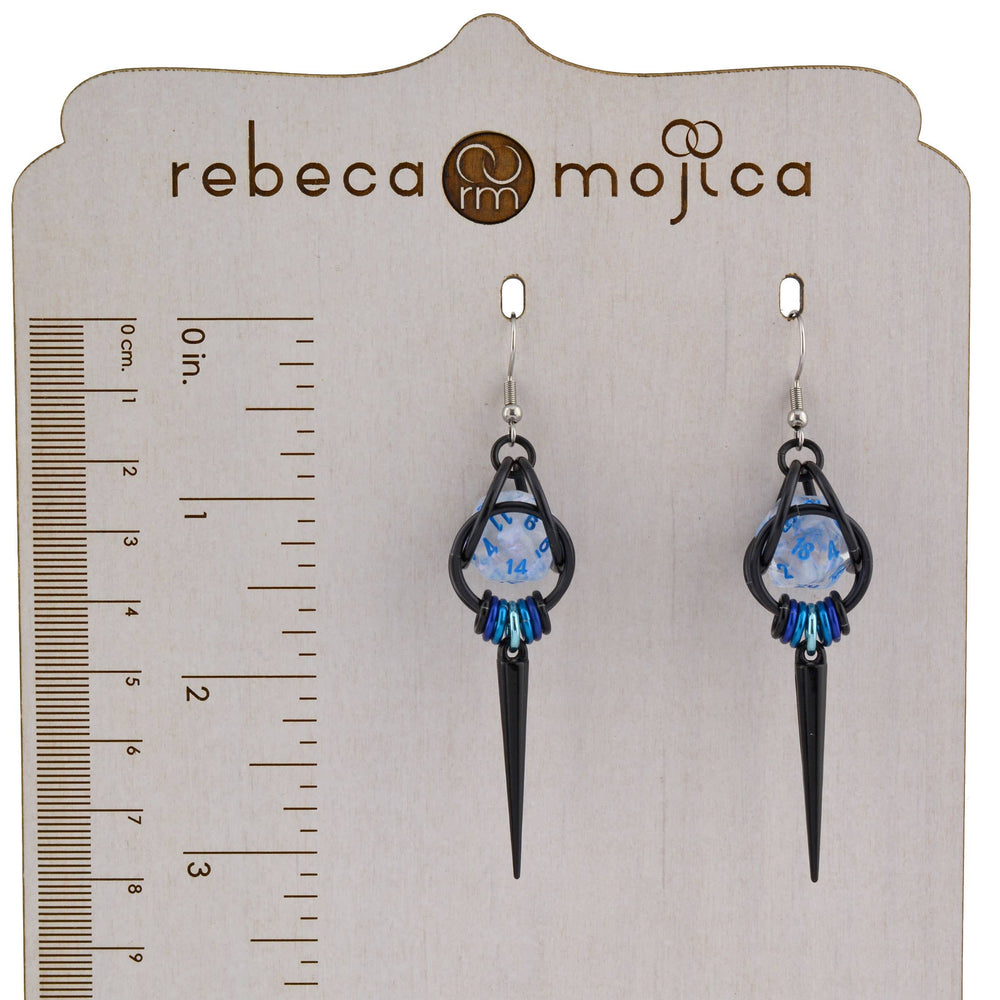D20 Black Spike Dice Earrings - UV Reactive Jewelry: Stainless steel