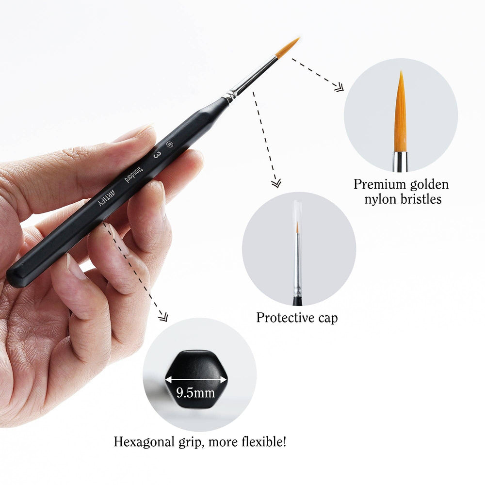 ARTIFY 9 PCS Round Tip Miniature Detail  Paint Brush Set