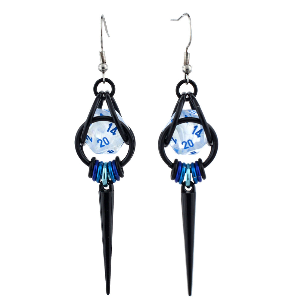 D20 Black Spike Dice Earrings - UV Reactive Jewelry: Stainless steel