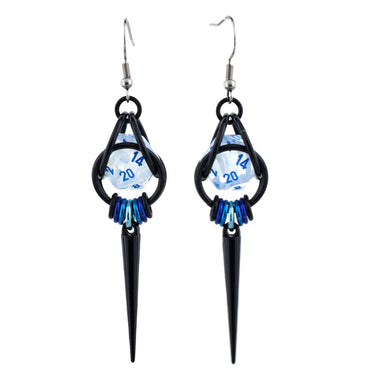 D20 Black Spike Dice Earrings - UV Reactive Jewelry: Stainless steel