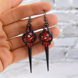 D20 Red + Black Spike Dice Earrings : Black stainless