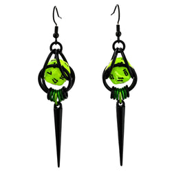 D20 Neon Green Spike Dice Earrings: Black stainless