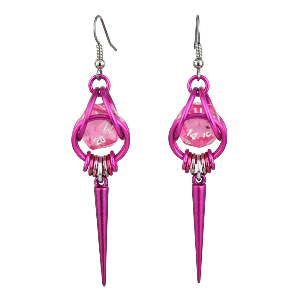 D20 Dice Earrings with Spike - Pink